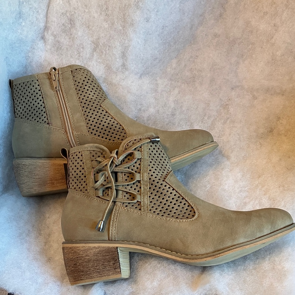 Pierre Dumas Tan Perforated Ankle Booties